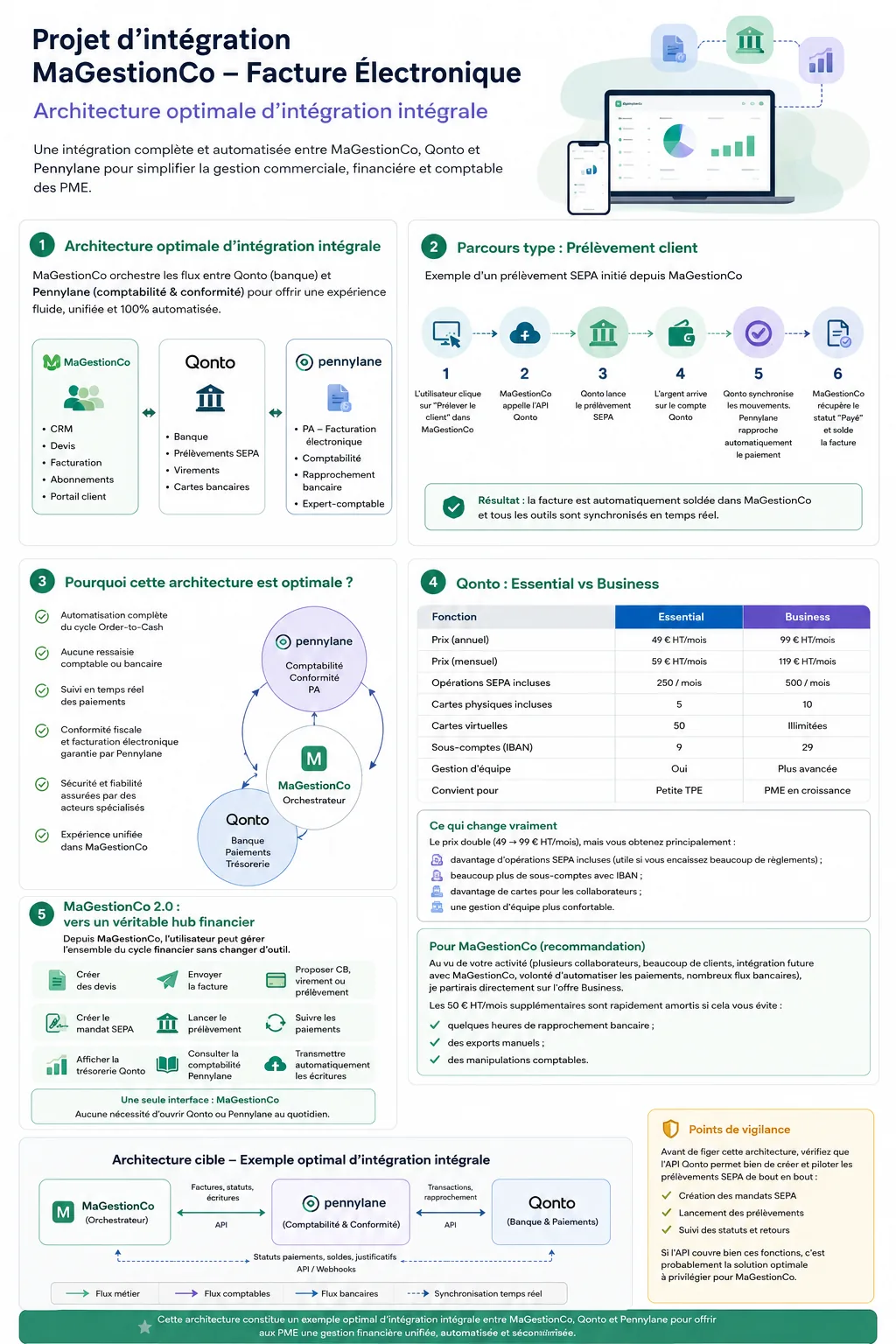 Infographie complète intégration MaGestionCo Pennylane banque SEPA facturation électronique - cliquer pour télécharger